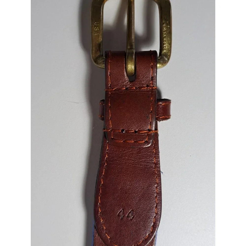 Smathers & Branson Cubs  Hand-Stitched Needlepoint Leather Belt Blue Size 44 Men - Picture 6 of 13